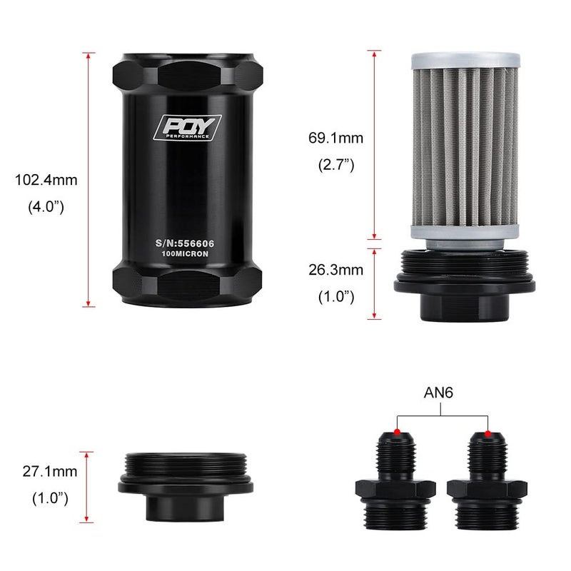 PQY AN6 Inline Fuel Filter E85 Ethanol With 100 Micron Stainless steel element - Image 2